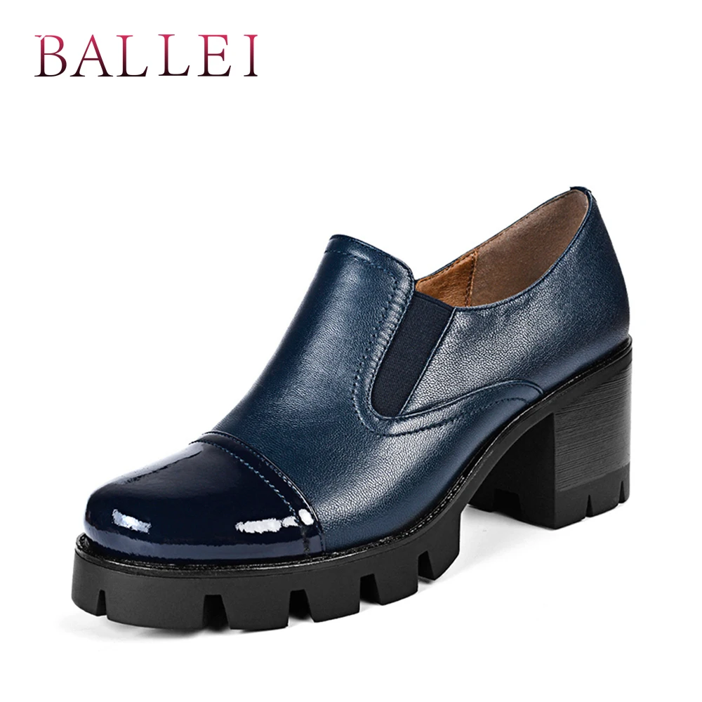 

BALLEI Fashion Woman Luxury Pump Good-quality Genuine Leather Round Toe High Square Heel Shoe Soft Platform Casual Lady Pump D2