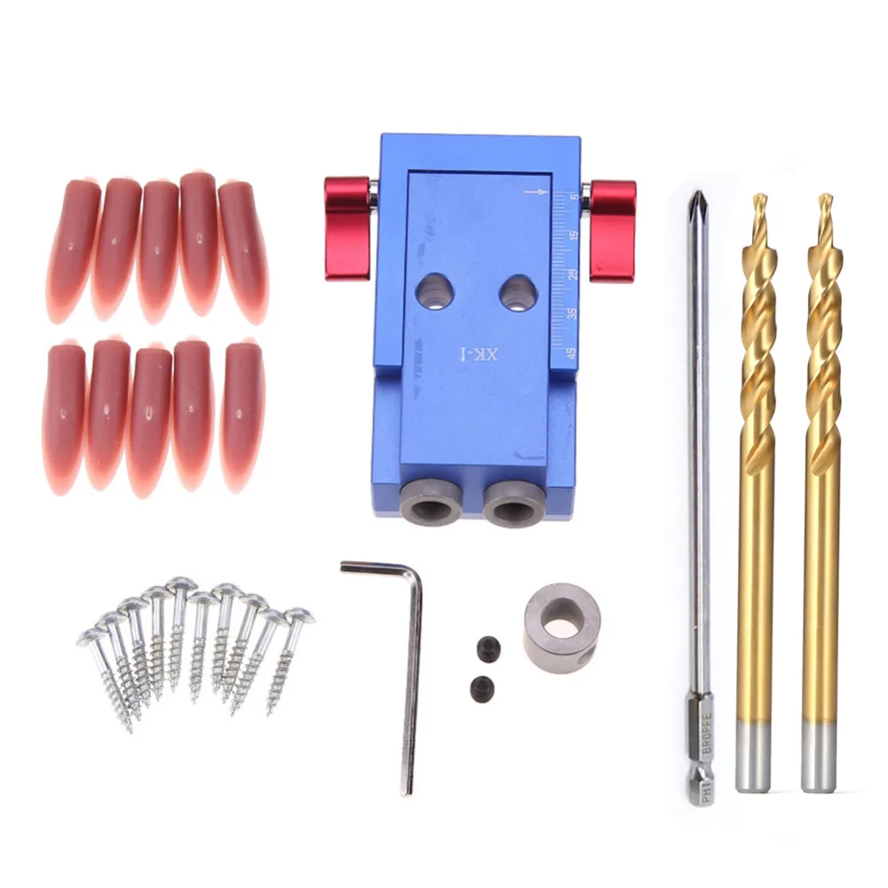 Woodworking Oblique Hole Jig Kit Wood Drill Guide Joinery Step Drill Bit Hole Puncher Locator