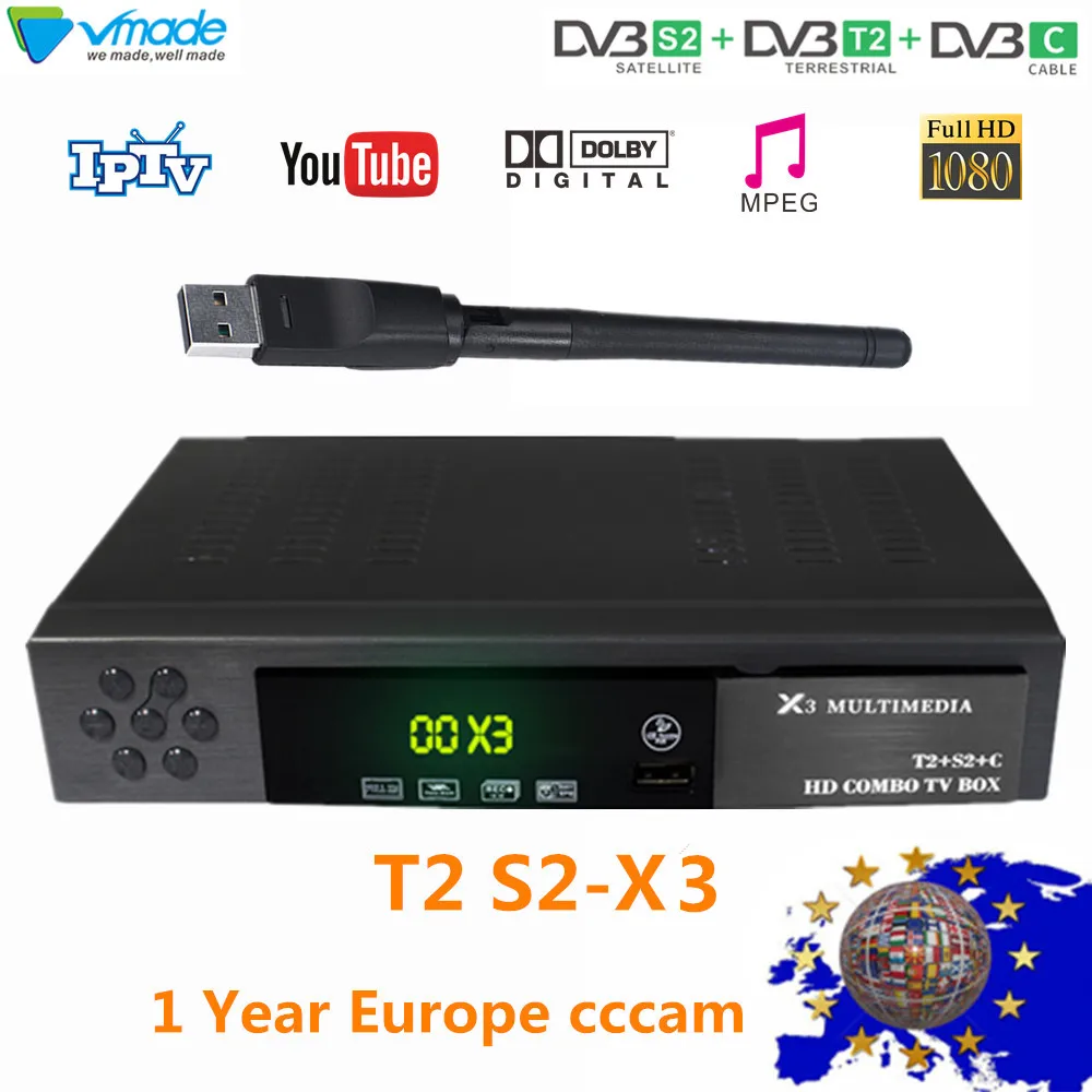 

Newest DVB-T2 DVB-S2 Digital Terrestrial Satellite TV Receiver Combo DVB T2+S2 X3 Support dobly youtube TV Box with WIFI + CCCAM