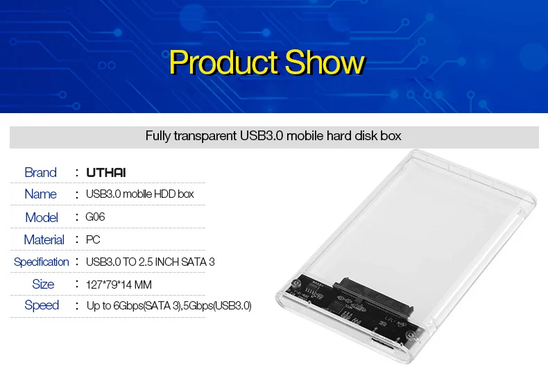 UTHAI G06 Usb3.0 жесткий диск коробка 2,5 дюймов последовательный порт SATA SSD механический диск Поддержка 6 ТБ прозрачный мобильный футляр для