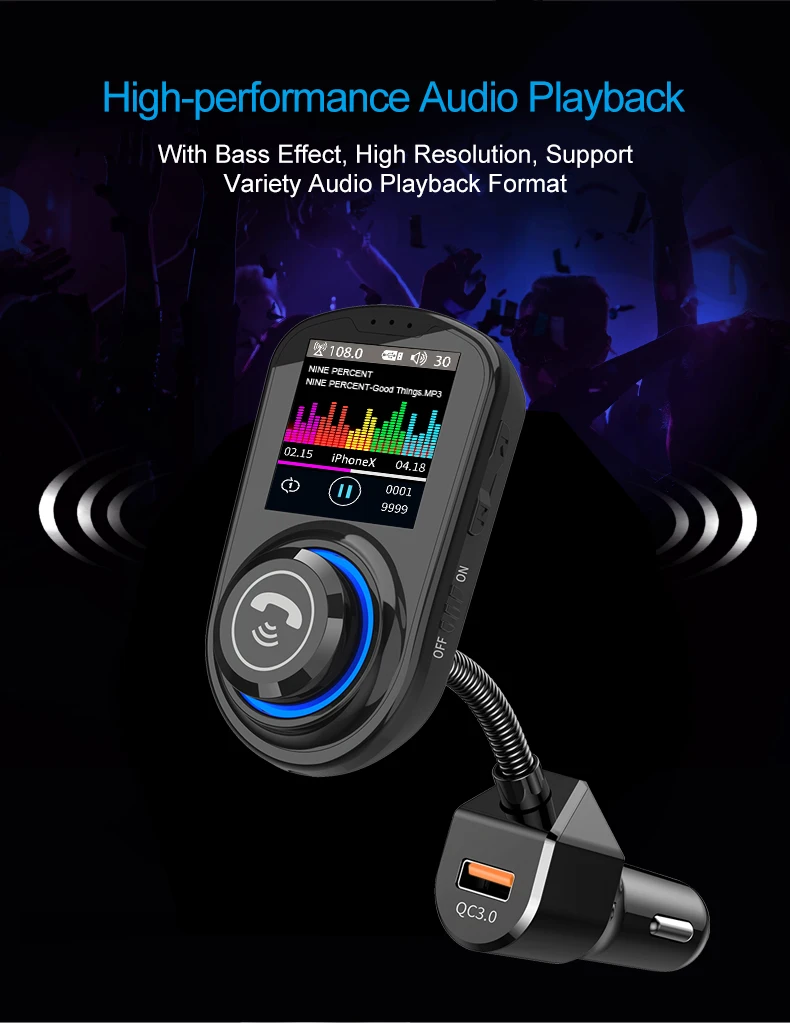 JINSERTA 2021 Car MP3 Music Player Bluetooth 5.0 receiver FM transmitter USB QC3.0 Charger U disk /TF Card lossless Music Player