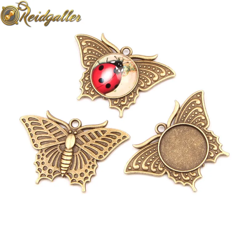 

10pcs Fit 20mm Round Cabochon Base diy Blank Bronze Butterfly Setting Trays for Pendant Necklace making