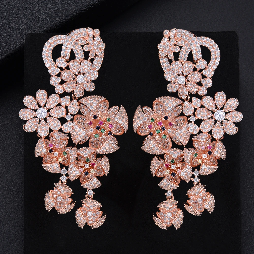 

GODK 73mm Luxury Windmill Flower Blossom Cluster Cubic Zirconia Long Drop Earring For Women Wedding Party Bridal Fringed Jewelry