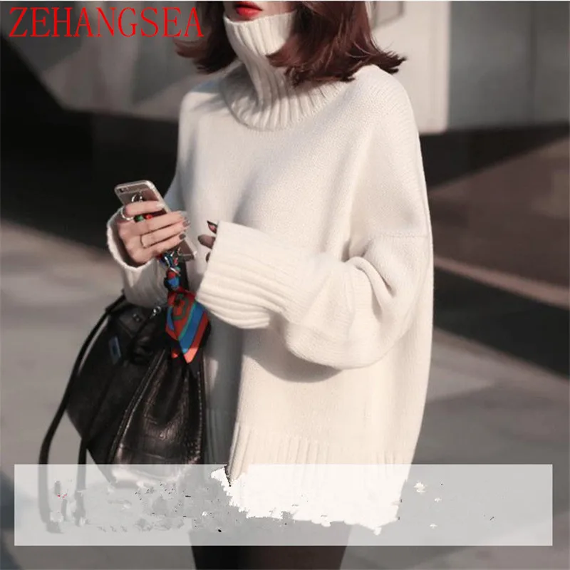 ZEHANGSEA-Autumn and winter pure cashmere sweater female 18 new loose high collar solid color pullover simple women's clothing ZEHANGSEA-Autumn and winter pure cashmere sweater female 18 new loose high collar solid color pullover simple women's clothing