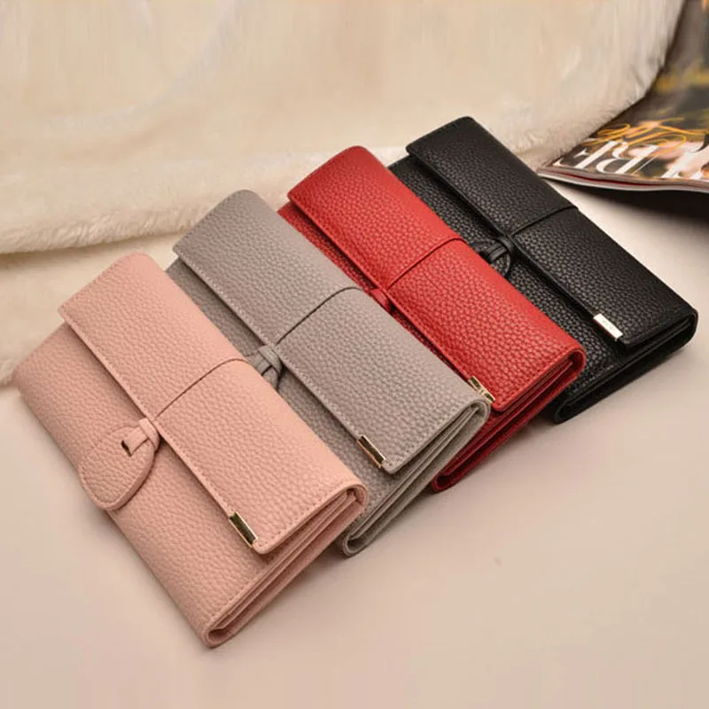 

Simple Fashion Women Long Purse Solid Color PU Leather Vintage Clutch Bag Card Holder Bags Ladies Girls Wallet BS88