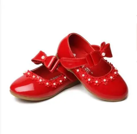 Детская Свадебная обувь из искусственной кожи; сандалии для принцессы для маленьких девочек; Повседневная кружевная обувь с цветочным узором; детская обувь для девочек - Цвет: Красный