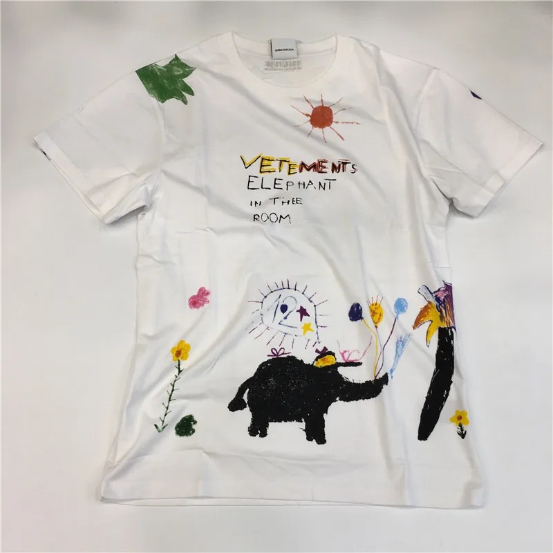 

Hip-hop Vetements T Shirts Men Women Best quality Graffiti Elephant Colorful Cartoon Vetements T Shirts