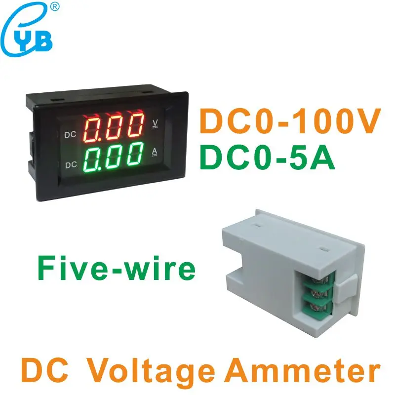 DC 0-100 V 0-5A DC Вольтметр Амперметр светодиодный красный зеленый дисплей DC дуплексный измерительный прибор мультиметр с измерением напряжения и тока Вольтметр амперы Панель метр