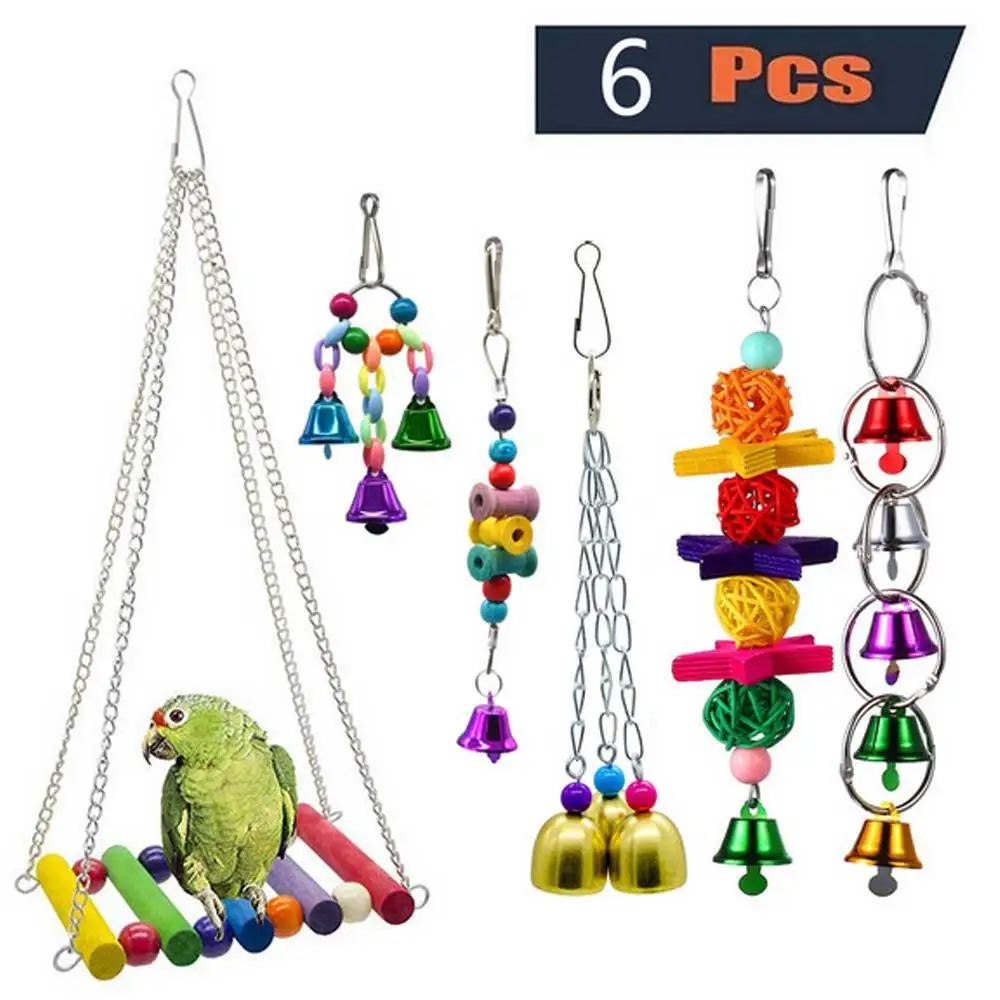

6Pcs/set Bird Parrot Toy Hanging Bell Pet Bird Cage Hammock Swing Toy Hanging Toy Parrot Parrot Macaw Parrot Love Bird Finch