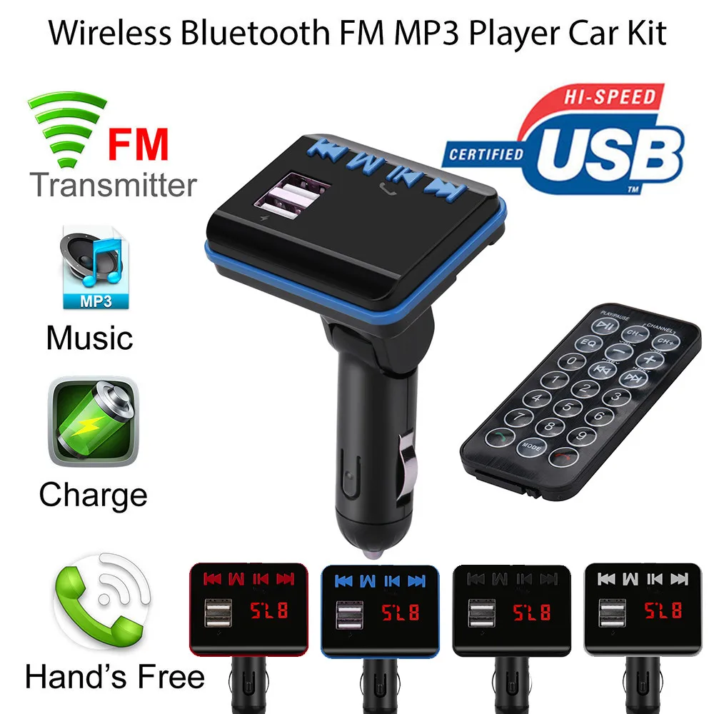 

LCD Car MP3 MP4 Players Wireless FM Transmitter AUX Modulator Quick Charge Dual USB Car Charger SD/ MMC Card Car Music Player