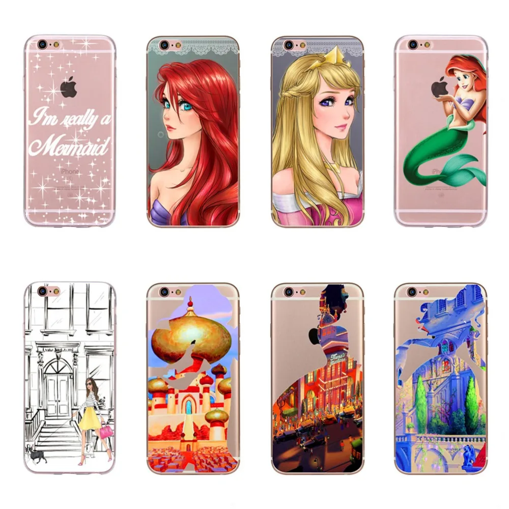 For iPhone 6 Plus 6s Phone Cases Luxury Pretty Girl Princess Mermaid Cartoon Soft tpu Silicone Back Covers Funda Capa Coque |