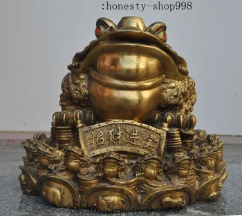

christmas 13"China fengshui brass wealth money 12 zodiac animal Golden Toad spittor statue halloween