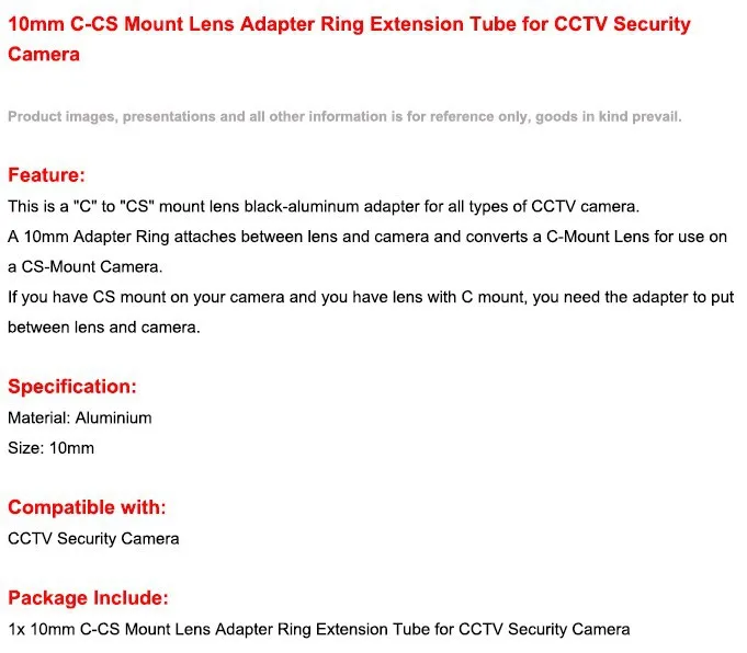 10 мм C-CS Крепление объектива адаптер удлинитель костюм для CCTV камеры безопасности