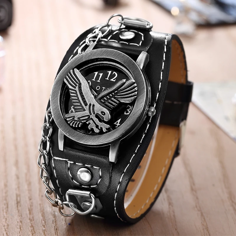 

Luxury O.T.SEA Brand Bird Skull Leather Watch Men Fashion Punk Sports Quartz Wrist Watch Relogio Masculino 1831-3