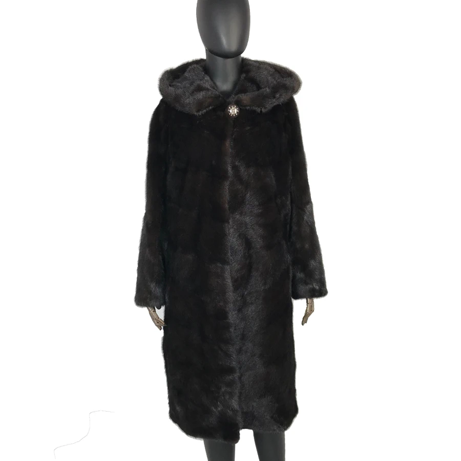 

2019High Quality Real Fur Coat Fashion Genuine mink Fur Overcoats Elegant Women Winter Outwear with hood natural mink Fur Jacket