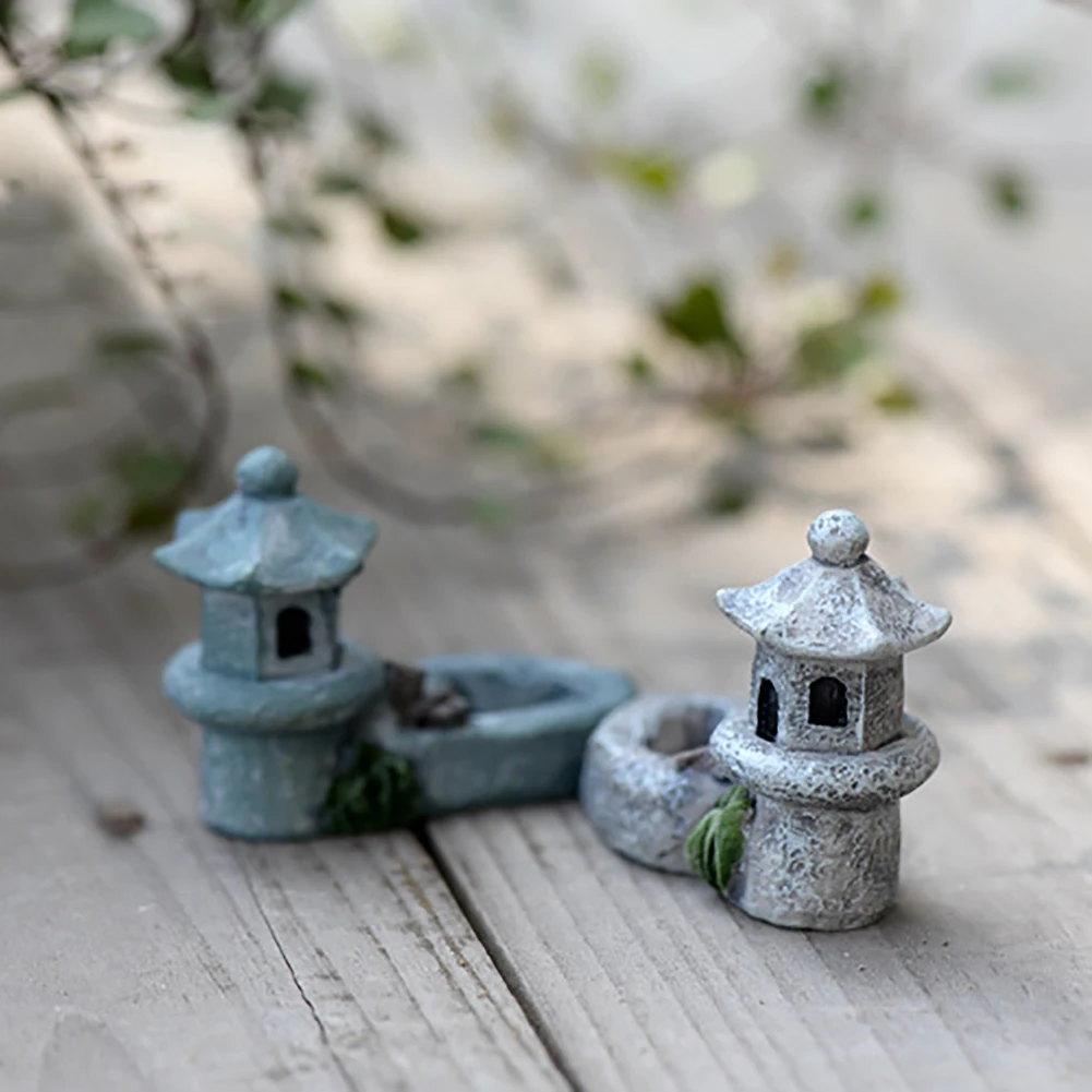 Mini Pool Tower Miniature Landscape DIY Ornament Garden Decoration Resin