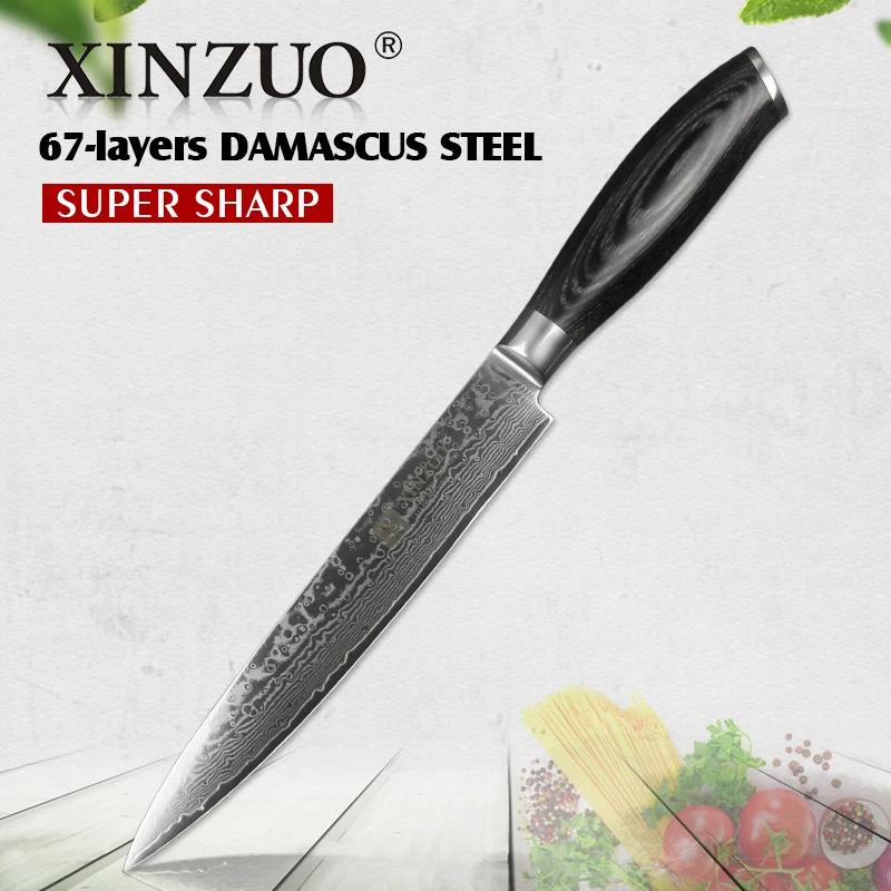 

XINZUO 8" Cleaver Knife Chinese Damascus Stainless Steel Kitchen Knife Multi Cooking Tools Meat Sashimi Knives Pakka Wood Handle