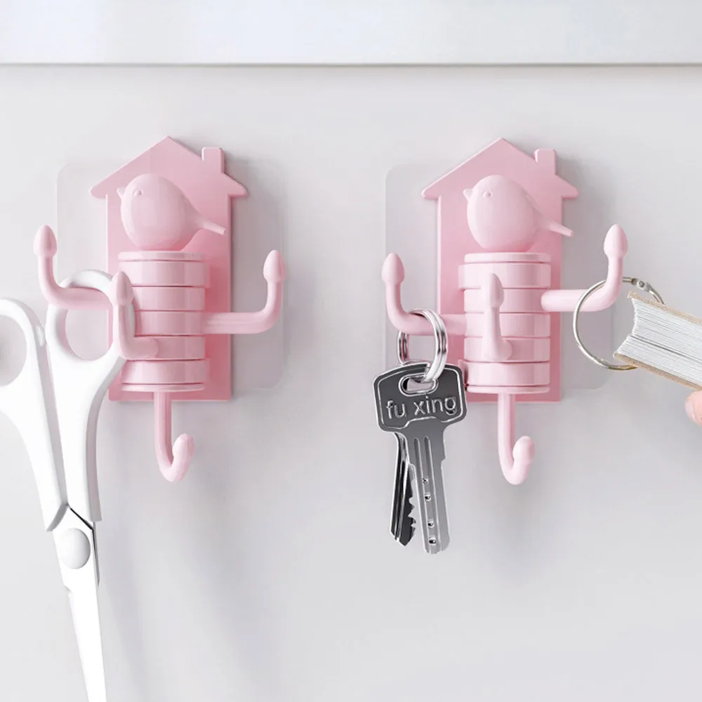 

Bird Rotary Hook Strong Adhesive Waterproof Multi Function Holder Rack For Office Hanger Home Key Holder Storage Tool @YL