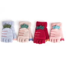 1 пара зимних вязаных перчаток для мальчиков и девочек Детский костюм с наполовину ручной утеплителем варежки с морковкой
