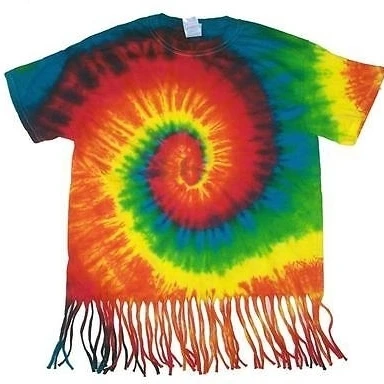 SM RAINBOW SWIRL FRINGED WOMENS TYE DYED T-SHIRT hippie tie die novelites #F01 (1)