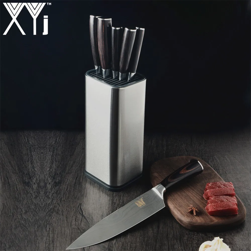 

XYj Japanese Damascus Pattern Stainless Steel Knife Set Kitchen Knives Set With Holder Block Stand Cooking Tools Accessories