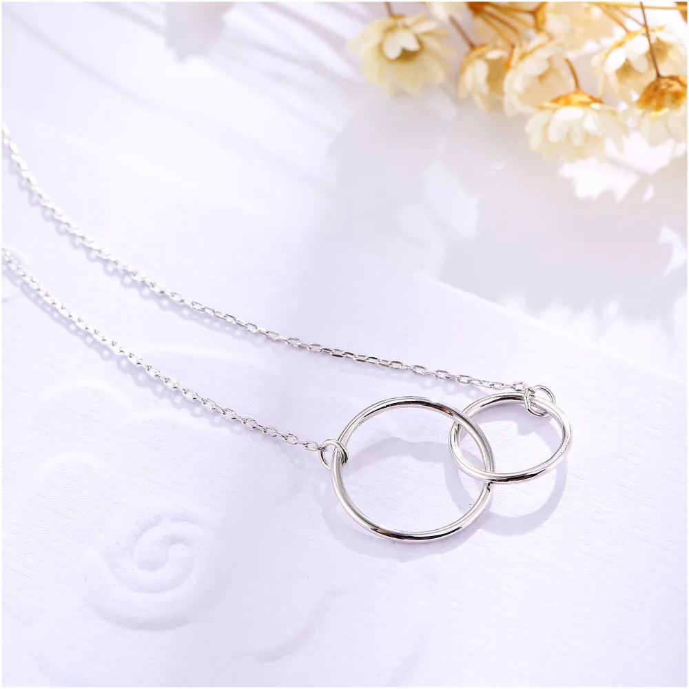 2017 New Arrival Fashion Simple Necklace 925 Sterling Silver Double Round Circle Pendants Fine Jewelry for Women Party (6)
