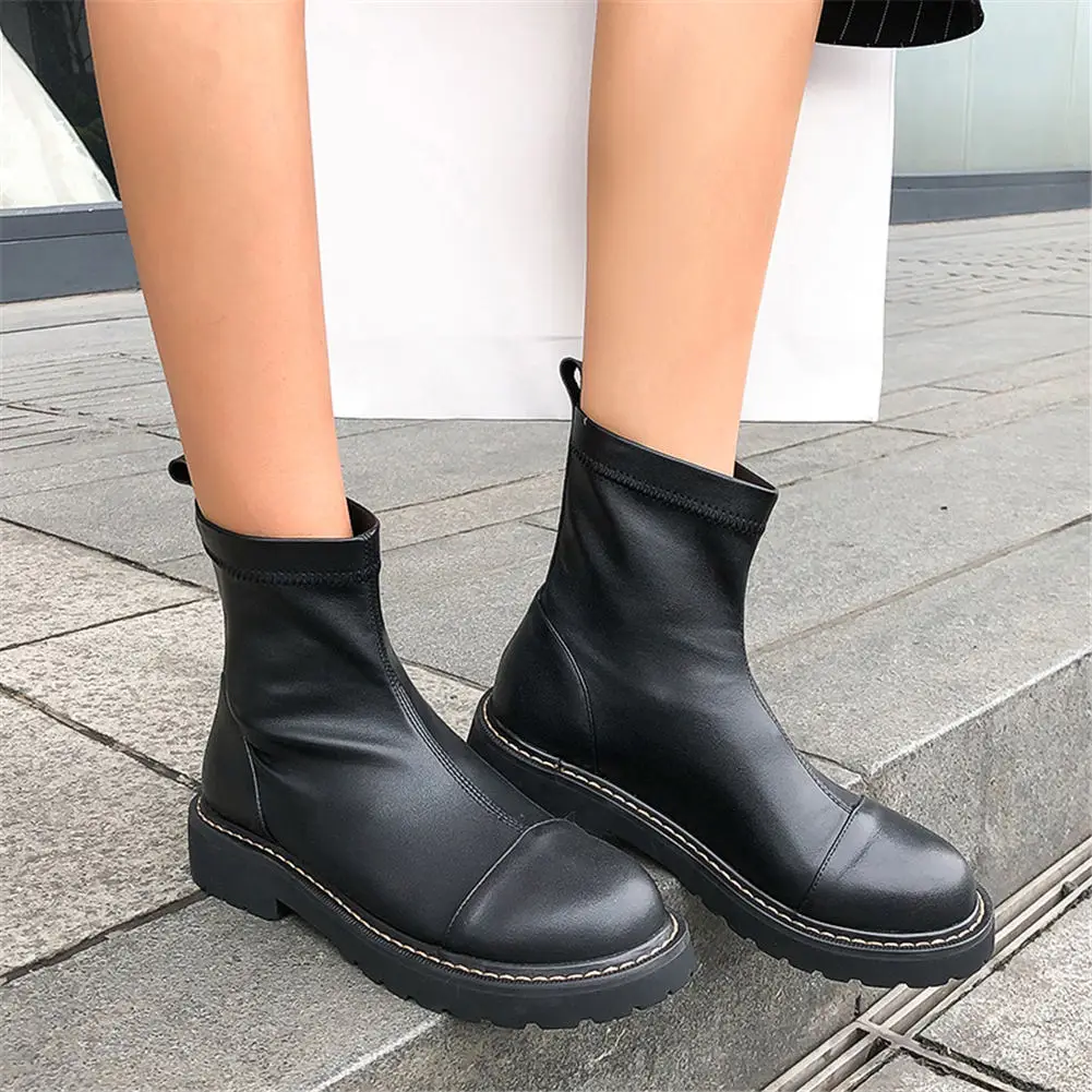 

Fashion Brand Design Top Quality Big Size 42 Genuine Leather Chunky Heels Slip On Boots Woman Shoes Women Casual Shoes Boots
