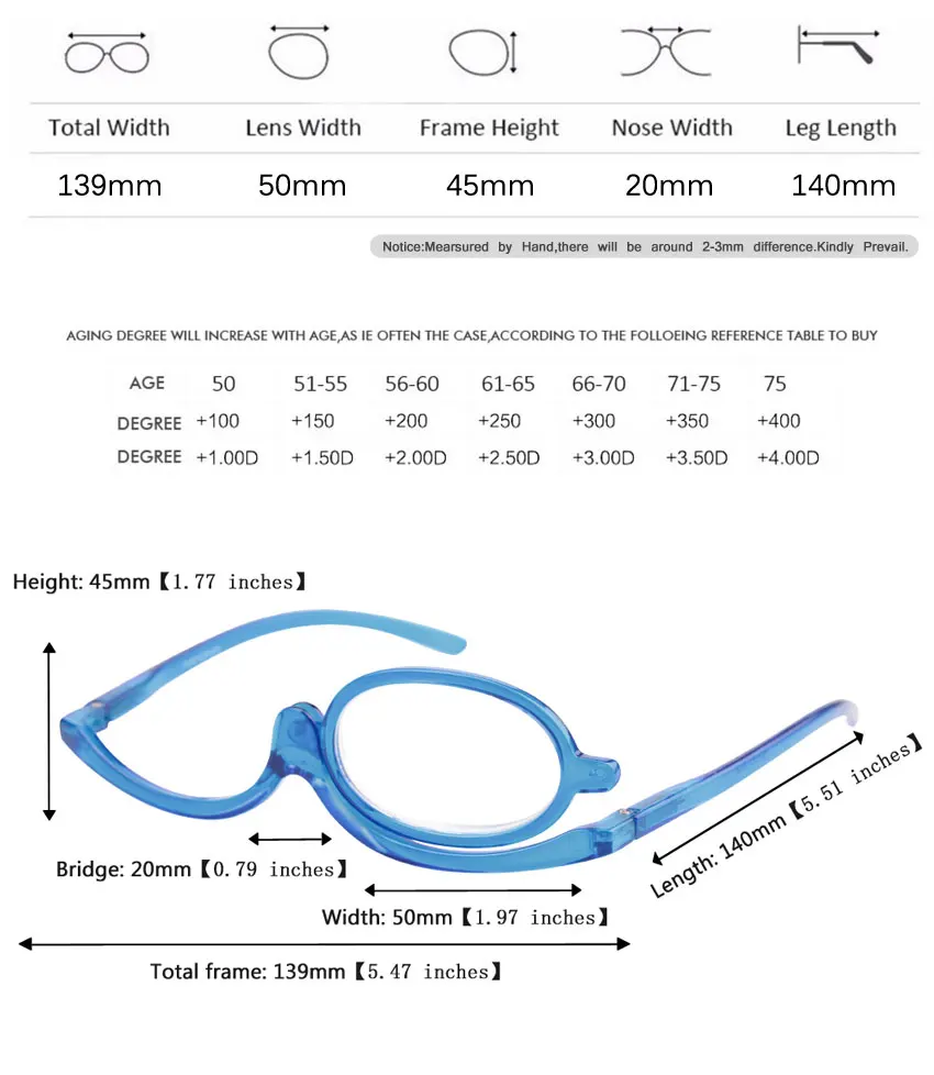 SOOLALA 180 градусов вращающийся макияж очки для чтения Монокуляр Косметика очки модные женские очки с одной откидной линзы