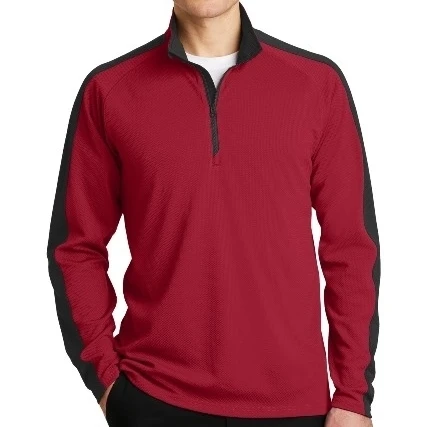 Sport-Tek ST861 Sport-Wick Textured Colorblock 1 by 4-Zip Pullover Deep Red & Black - 4XL (1)
