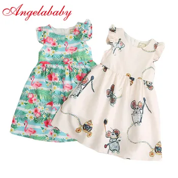 

2019 New Girl Dress Upscale Clothing Red Bird Firebird Flower Mouse Pattern Cartoon Kids Clothes for Girls