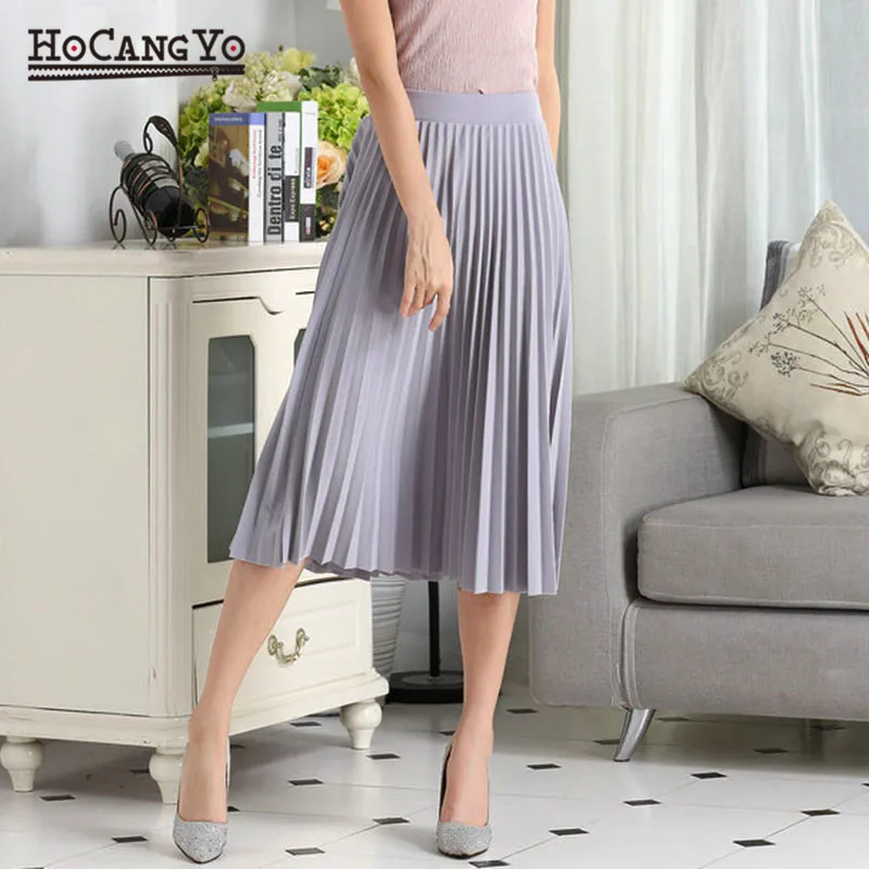 

New Women Chiffon Skirt Spring Autumn Thin Solid Pleated Skirts Womens Saias Midi Faldas Vintage High Waist Women Midi Skirt
