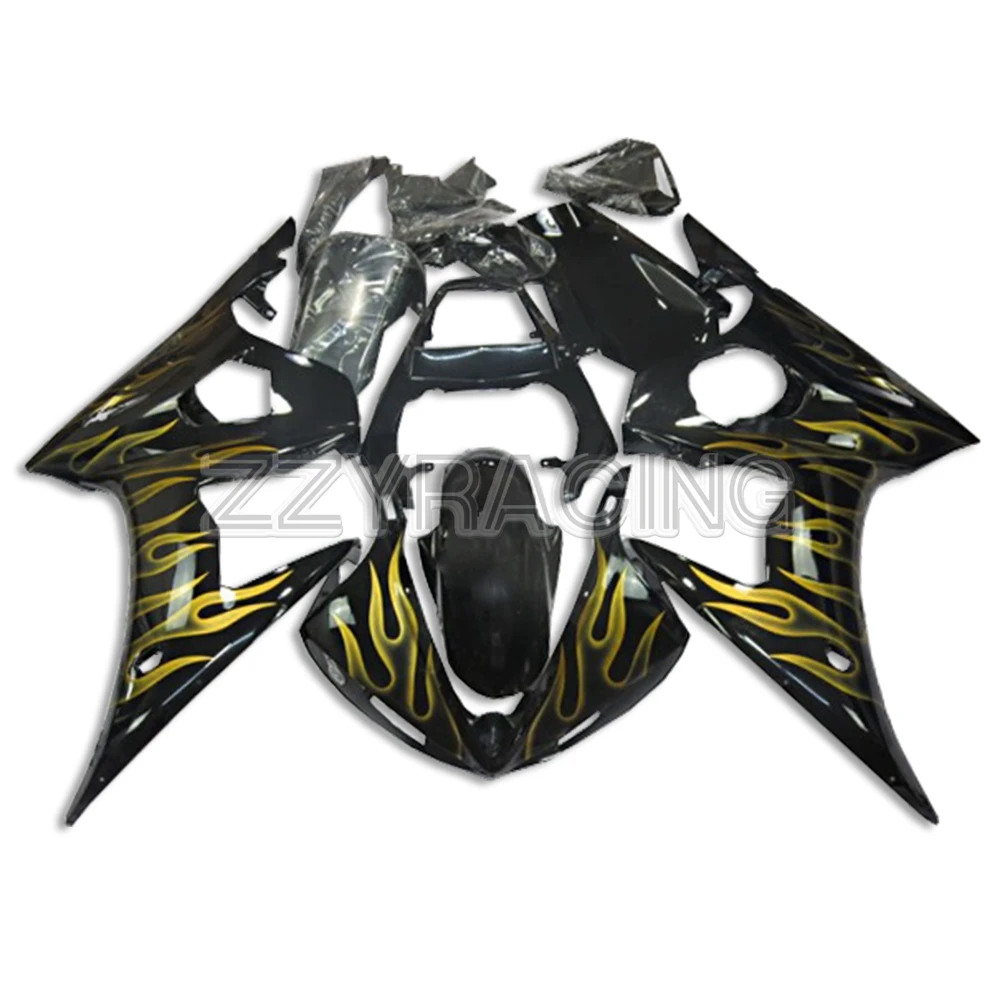 

Injection Fairings for Yamaha YZF-600 R6 2003 - 2005 2004 Complete Panels 03 04 05 ABS Plastic Body Work Black With Gold Flames