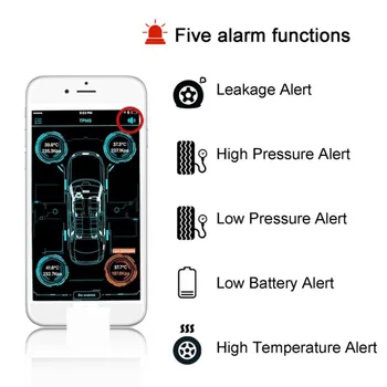 

Car Tire Tyre Pressure Monitoring System TPMS Alarm Warning By Bluetooth 4.0 For Iphone IOS Android Mobile Phone APP