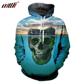 

UJWI 3D Terrestrial Ocean Skulls Men's Hoodies Printed Scenery Theme Man Pullover Unisex Large Size Casual Sweatshirt