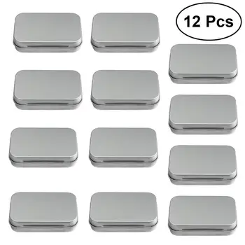 

12Pcs Metal Box Small Items Collection Cards Storage Box Steel Mini Objects Tinplate Container (Silver)