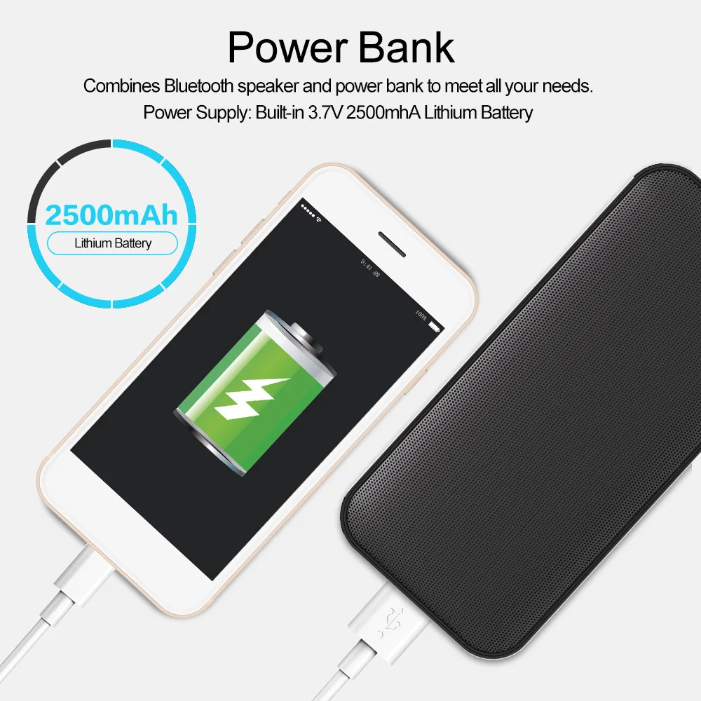 Портативный водонепроницаемый динамик 2500mAh Powerbank 10 Вт алюминиевая рамка беспроводной Bluetooth 4,2 громкий динамик с микрофоном Поддержка TF карты