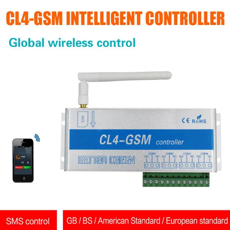 

GSM SMS Controller CL4-GSM 4 Channels Wireless Remote Sensor Phone Control Relay Remote for Electrical Gate Door Car Parking