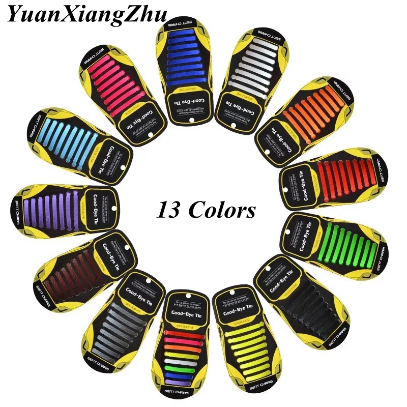 16pcs/set Elastic Silicone Shoelaces Unisex Adult Athletic Running No Tie Shoelace All Sneakers Fit Strap Shoes Lace 13Colors