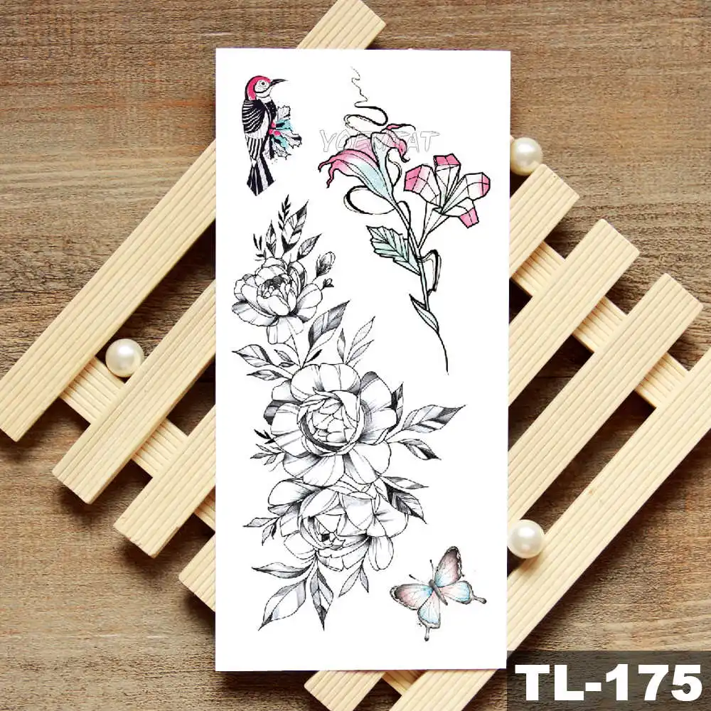 Лотос пион розы цветы водонепроницаемый временная татуировка стикер минималистский флэш-татуировки боди-арт поддельная татуировка на руку для женщин - Цвет: 08-TL-175