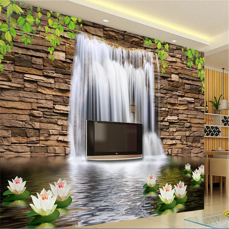 

beibehang wallpaper for walls 3 d,Custom photo large murals beautiful fresh lotus waterfall 3D TV backdrop,papel de parede