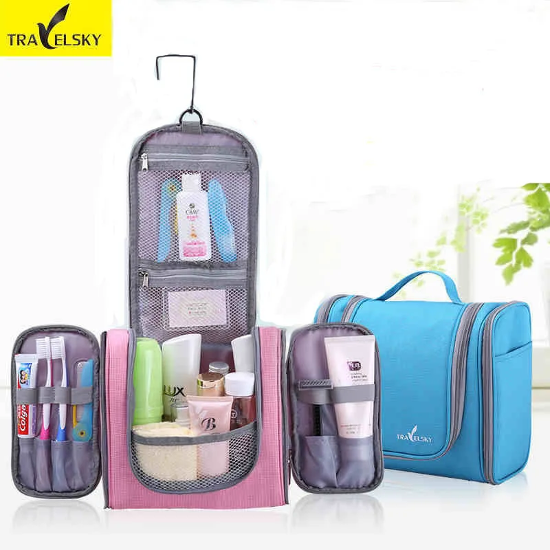 Travelsky النساء السفر المنظم سعة كبيرة التجميل حقيبة للماء المكياج حقيبة الرجال الحمام أدوات الزينة شنقا أكياس تخزين