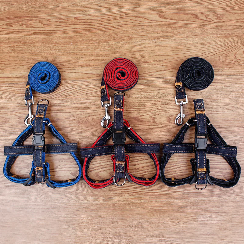 2017 New Dog Harness Jean Cloth Stitching Size Adjustable Pets Leash Stroller Walking Safety Halter Harness 3 Colors (10)