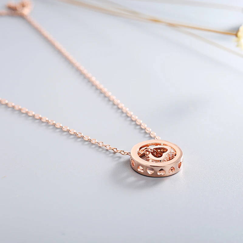 Sinya 925 sterling Silver pendant necklace Round ring and heart design for lover women girls include necklace chain 43cm+6cm (12)
