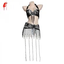 12 цветов, костюм с бюстгальтером для танца живота, сексуальный комплект из бюстгальтера и пояса с кисточками для женщин, одежда для выступлений для танца живота