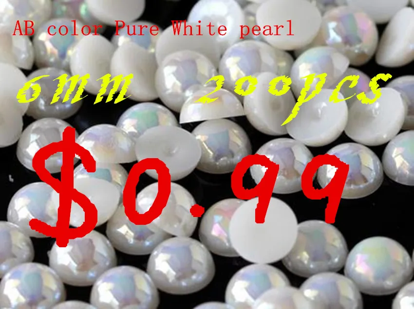 

BIG PROMOTION!!AB Color Pure White Loose Imitation Pearl 6mm Flatback Half Round Pearls Craft Decor Wedding Dress Jewelry