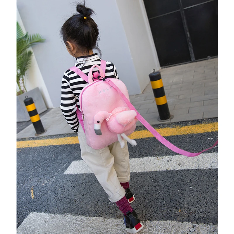 

BXJZHTLRZK 2019 Flamingo Unicorn Child Backpack 100% Polyester Fiber Removable Plush Shoulder Bag Anti-lost Baby Backpack