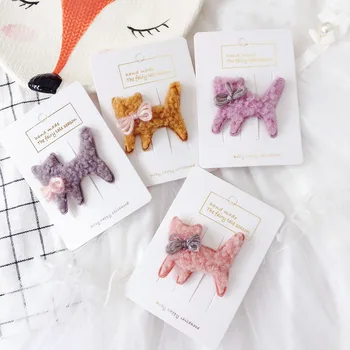 

Boutique 20pcs Fashion Cute Felt Cat Hairpins Solid Bow Animal Barrettes Snap Clips Princess Winter Headwear Hair Accessories