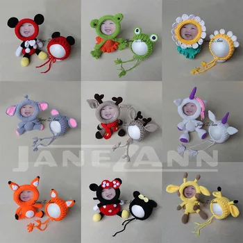 

Jane Z Ann Newborn baby Creative Photography props Handmade knitting frames+hat Baby cute cartoon animal photo doll toy frame