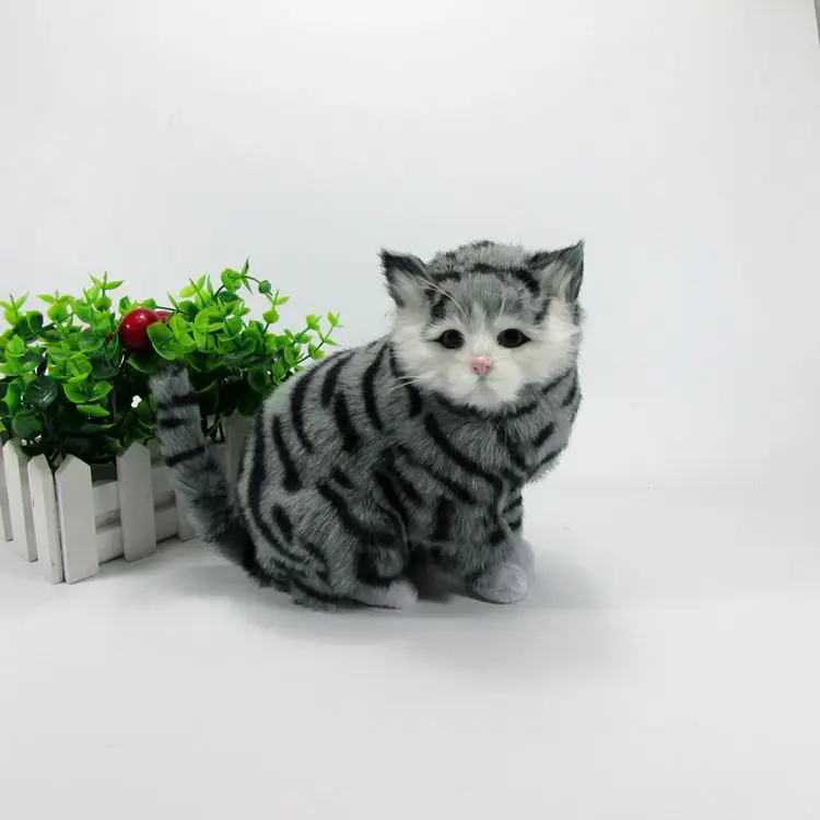 Около 18x13 см серый приседание кошка модель полиэтилен и меха ремесленные фигурки