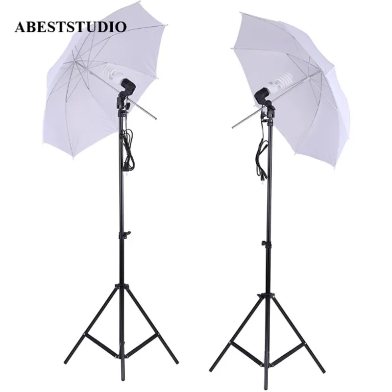 

ABESTSTUDIO Umbrella Photo Studio kit 2 PCS White Umbrellas+2PCS 2M Light stand+2pcs lamp holders +2 pcs Light Bulbs (45W/5400K